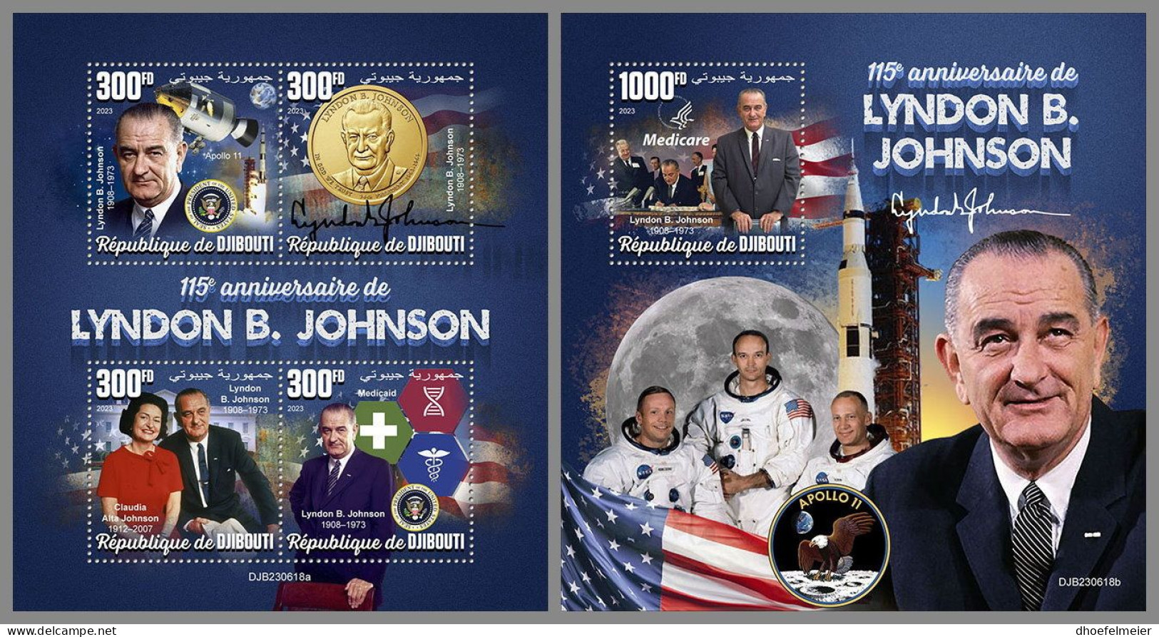 DJIBOUTI 2023 MNH Lyndon B. Johnson M/S+S/S – OFFICIAL ISSUE – DHQ2416 - Altri & Non Classificati