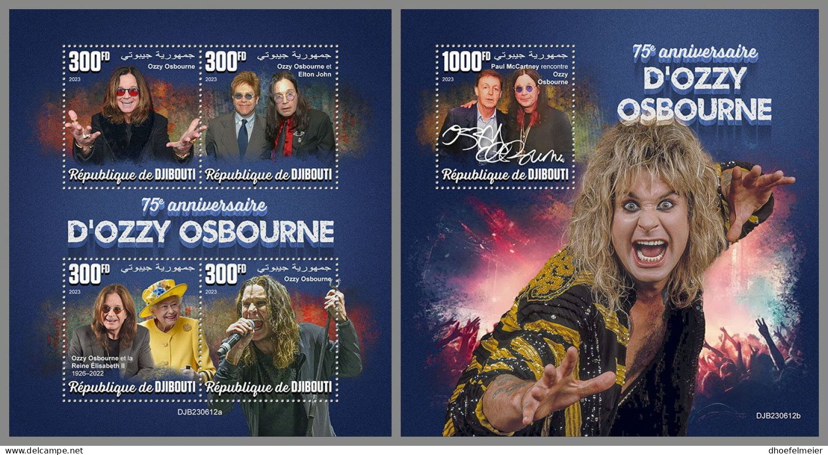 DJIBOUTI 2023 MNH Ozzy Osbourne Music M/S+S/S – OFFICIAL ISSUE – DHQ2416 - Musique