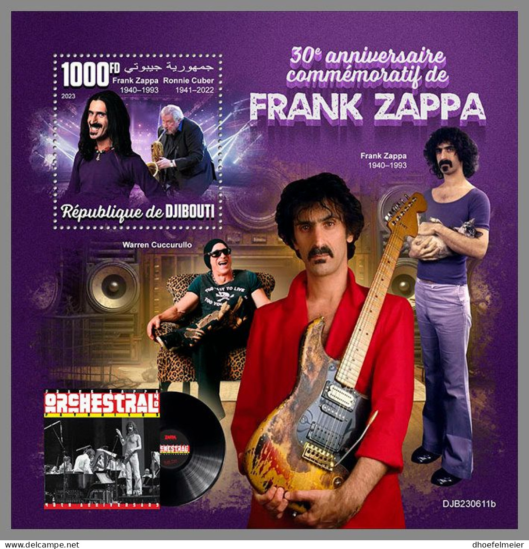 DJIBOUTI 2023 MNH Frank Zappa Music S/S – OFFICIAL ISSUE – DHQ2416 - Musique