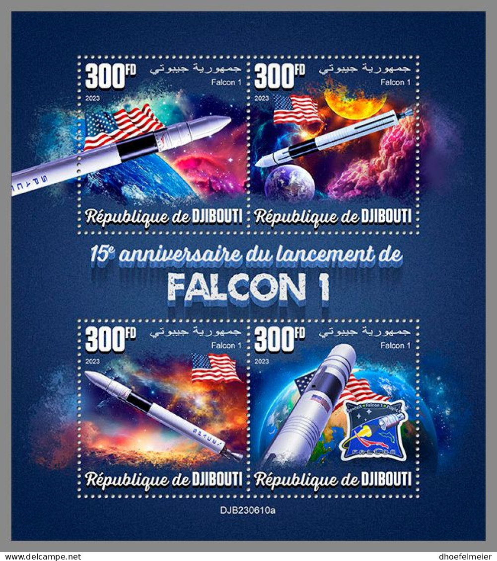 DJIBOUTI 2023 MNH Falcon 1 Space Raumfahrt M/S – OFFICIAL ISSUE – DHQ2416 - Africa