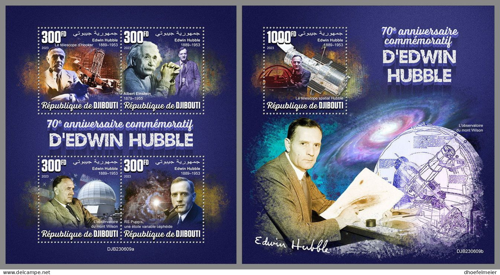 DJIBOUTI 2023 MNH Edwin Hubble Telescope M/S+S/S – OFFICIAL ISSUE – DHQ2416 - Africa