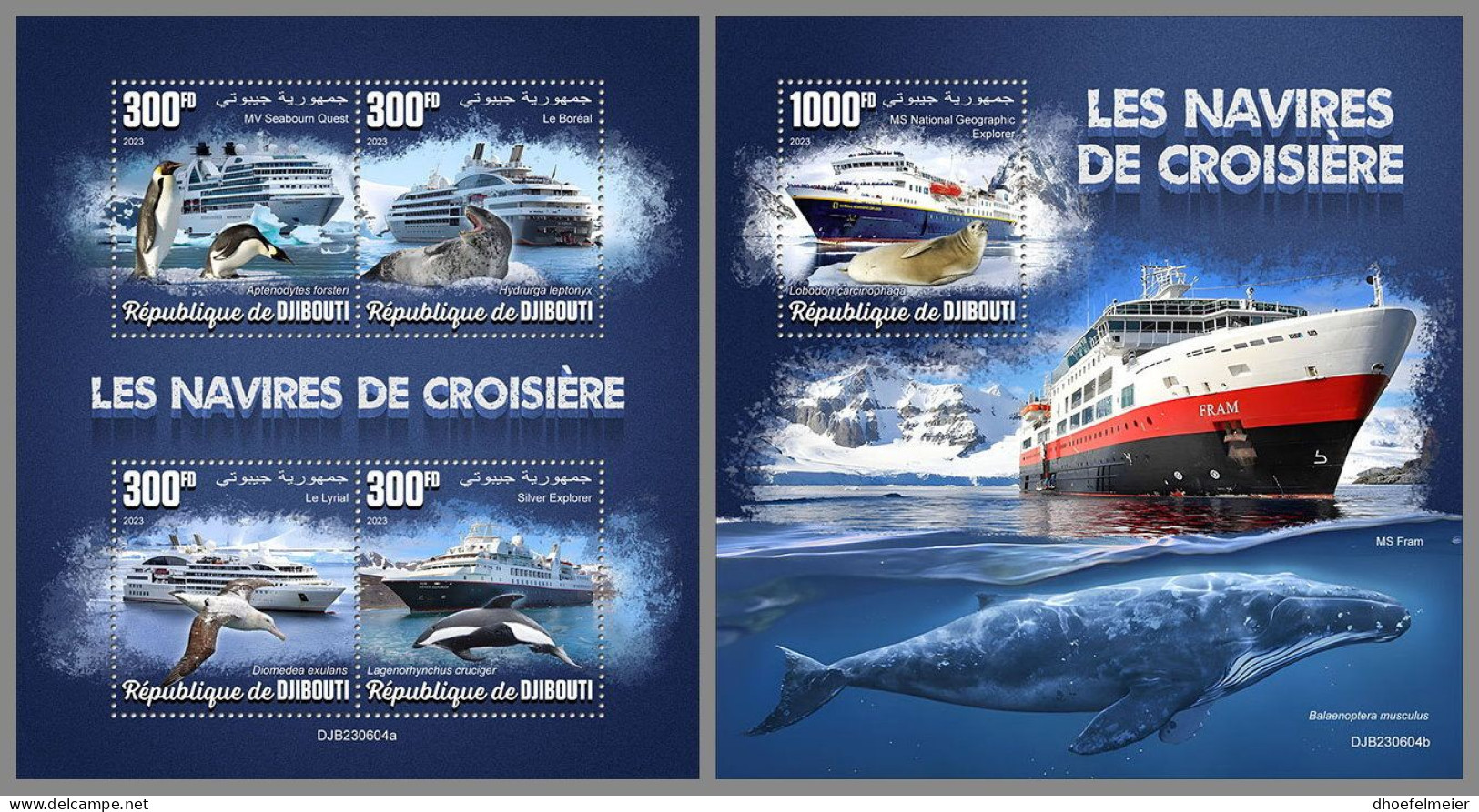 DJIBOUTI 2023 MNH Cruise Ships Kreuzfahrtschiffe M/S+S/S – OFFICIAL ISSUE – DHQ2416 - Bateaux