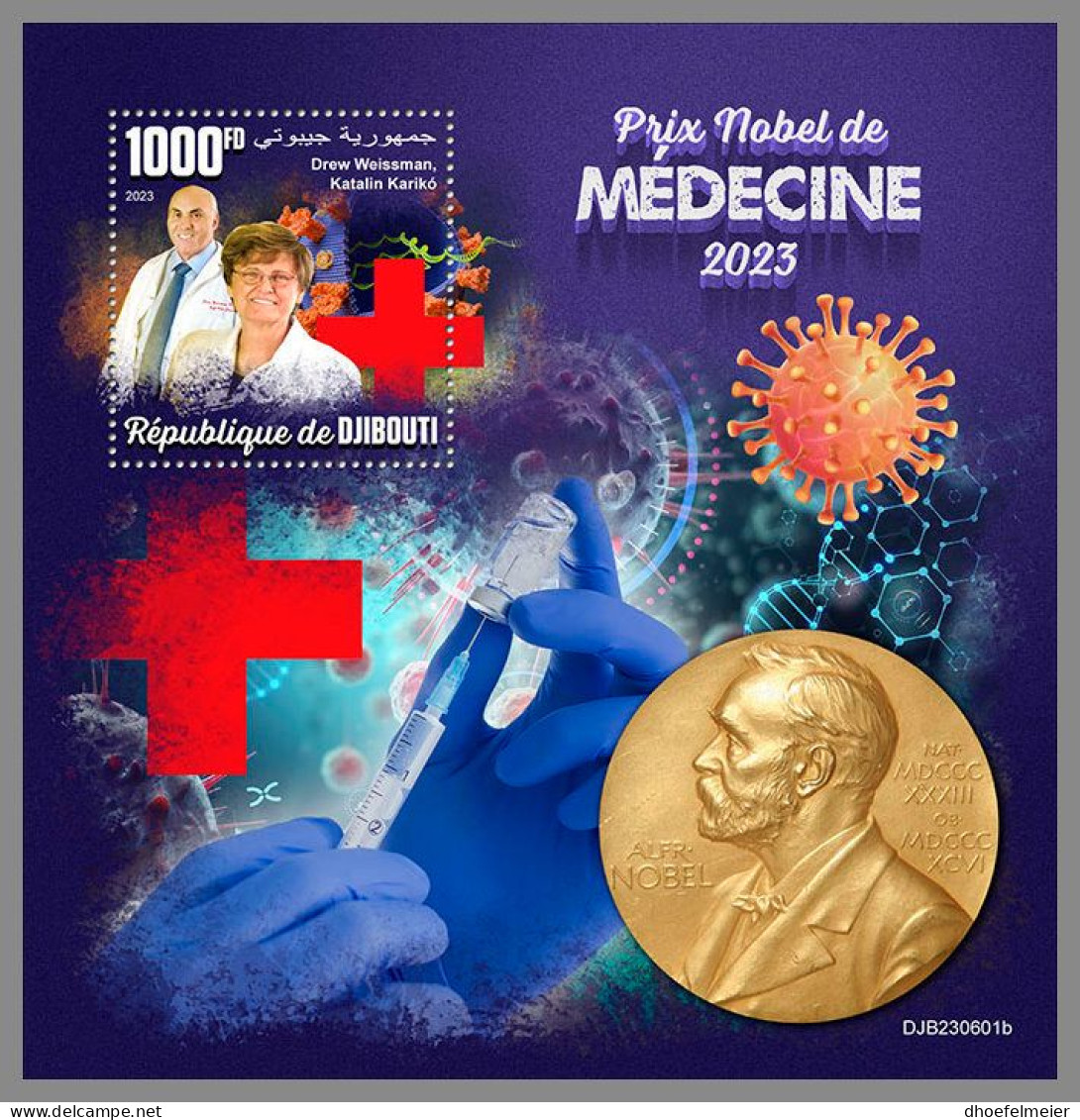 DJIBOUTI 2023 MNH Nobel Prize Medicine Red Cross Rotes Kreuz S/S – OFFICIAL ISSUE – DHQ2416 - Rotes Kreuz