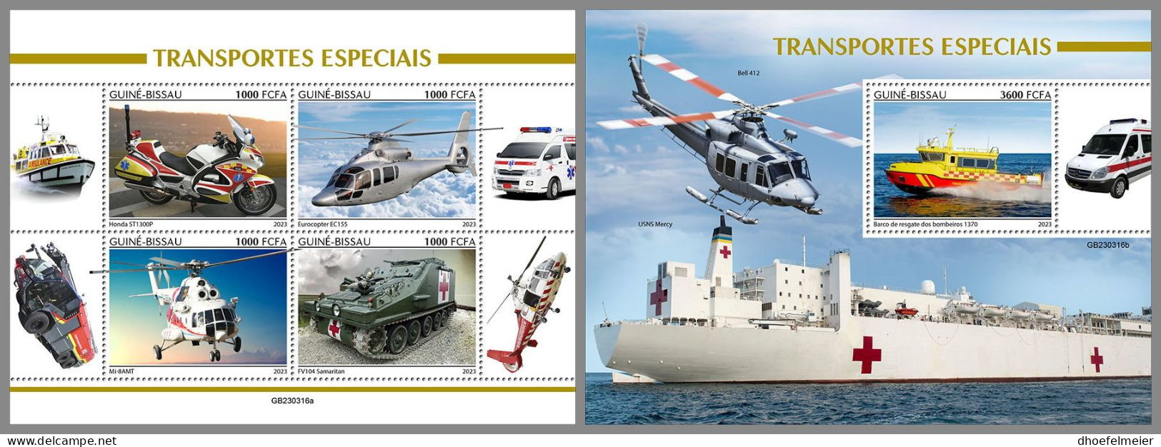 GUINEA-BISSAU 2023 MNH Special Transport Helicopter Hubschrauber M/S+S/S – OFFICIAL ISSUE – DHQ2416 - Elicotteri