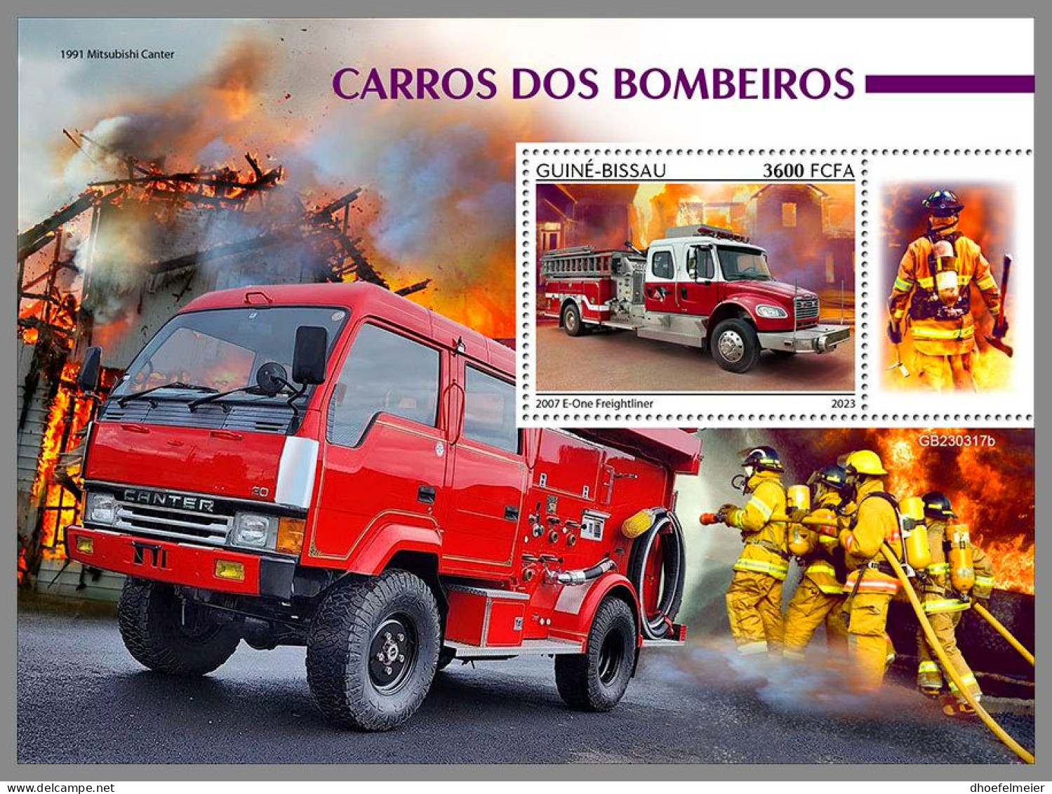 GUINEA-BISSAU 2023 MNH Fire Engines Feuerwehr Fahrzeuge S/S – OFFICIAL ISSUE – DHQ2416 - Sapeurs-Pompiers