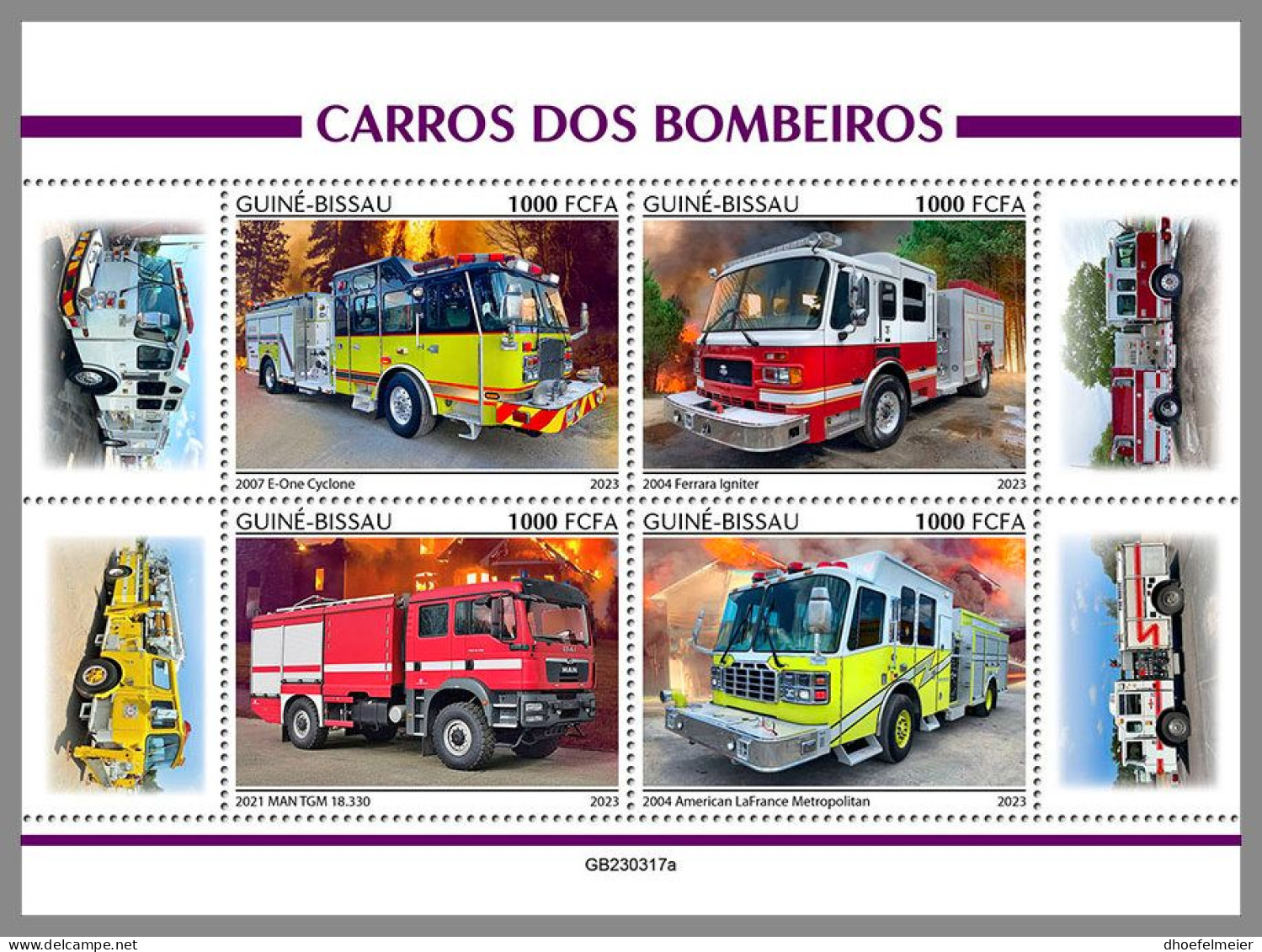 GUINEA-BISSAU 2023 MNH Fire Engines Feuerwehr Fahrzeuge M/S – OFFICIAL ISSUE – DHQ2416 - Sapeurs-Pompiers