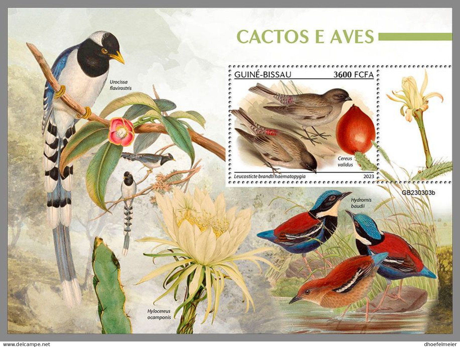 GUINEA-BISSAU 2023 MNH Cactus & Birds Kakteen & Vögel S/S – OFFICIAL ISSUE – DHQ2416 - Sukkulenten