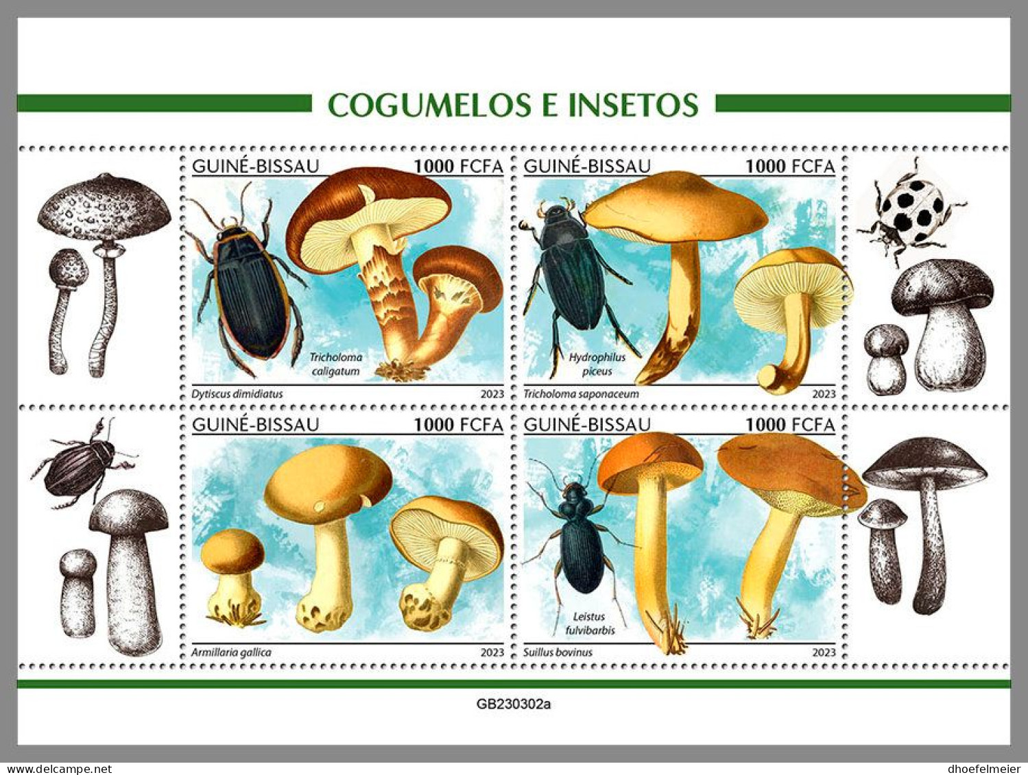 GUINEA-BISSAU 2023 MNH Mushrooms & Insects Pilze & Insekten M/S – OFFICIAL ISSUE – DHQ2416 - Hongos