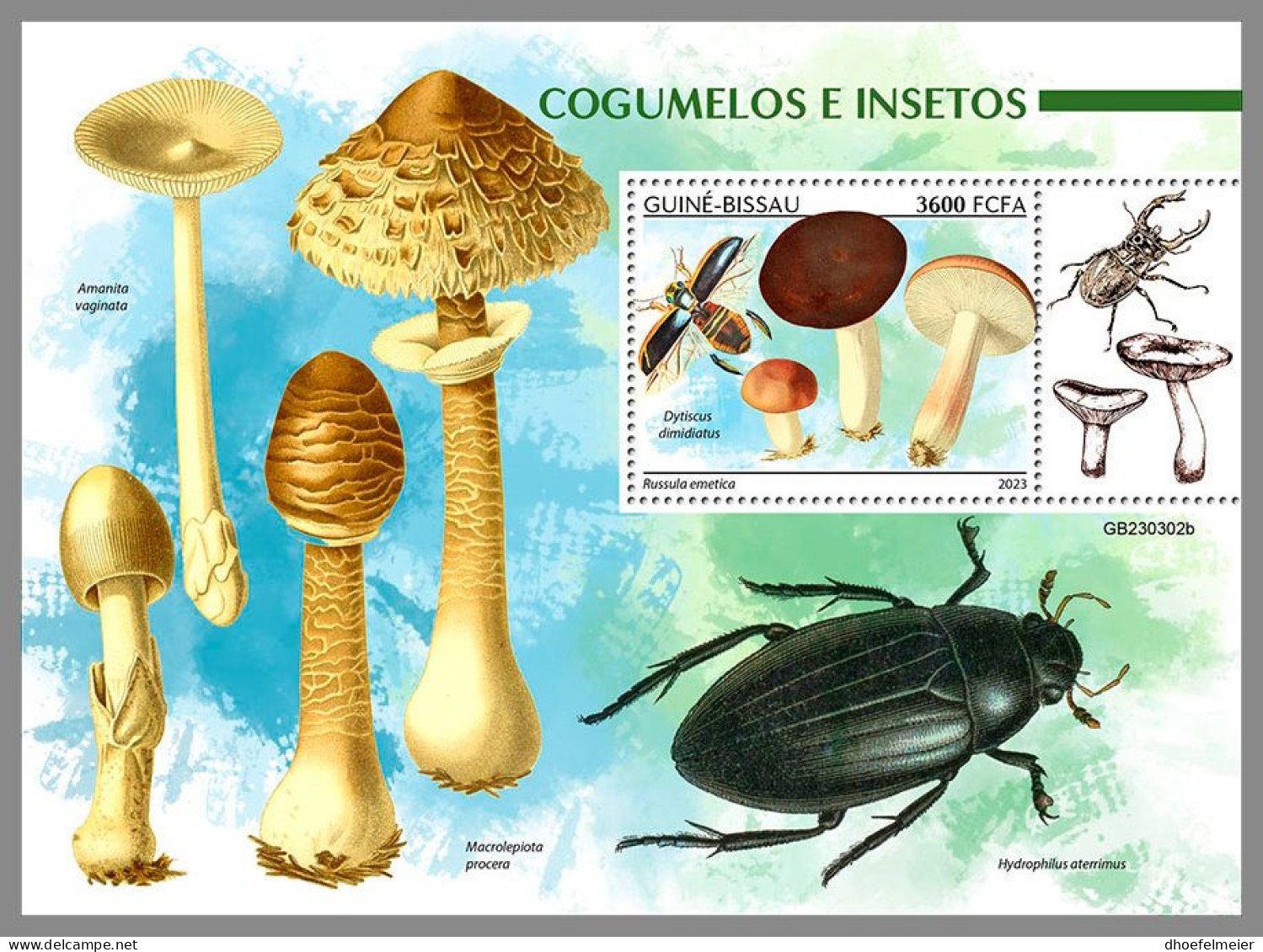 GUINEA-BISSAU 2023 MNH Mushrooms & Insects Pilze & Insekten S/S – OFFICIAL ISSUE – DHQ2416 - Mushrooms