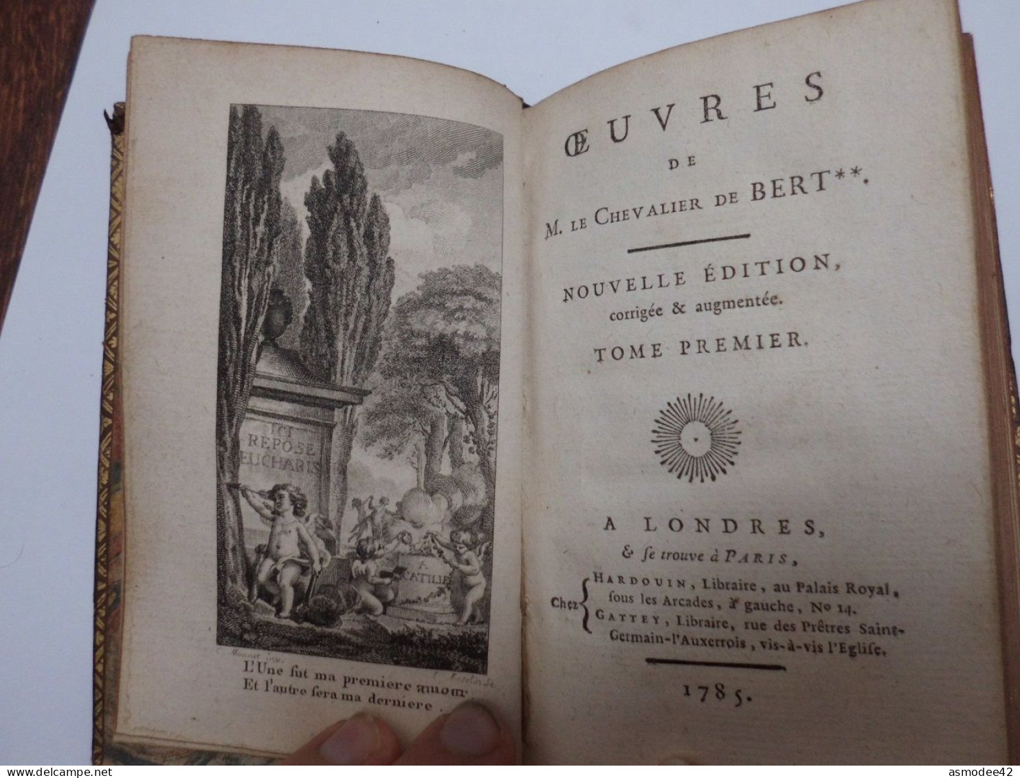 OEUVRES DU CHEVALIER DE BERTIN  1785 LONDRES TOME 1 SEUL   LIVRE ANCIEN XVIIIème  DIM 12 X 7,5cm - 1701-1800