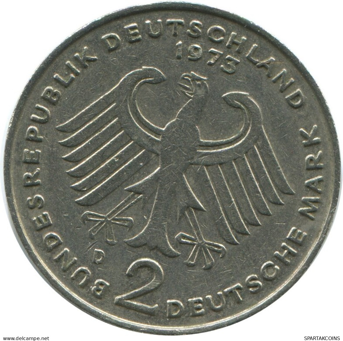 2 DM 1973 D T.HEUSS WEST & UNIFIED GERMANY Coin #AG236.3.U.A - 2 Marcos