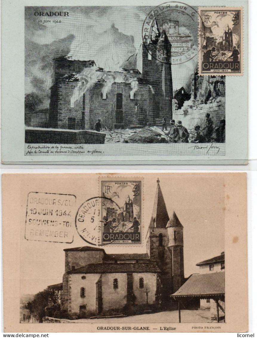Cartes Maxi1945 Et 1946   :ORADOUR SUR GLANE (lot De   2cartes ) - 1940-1949