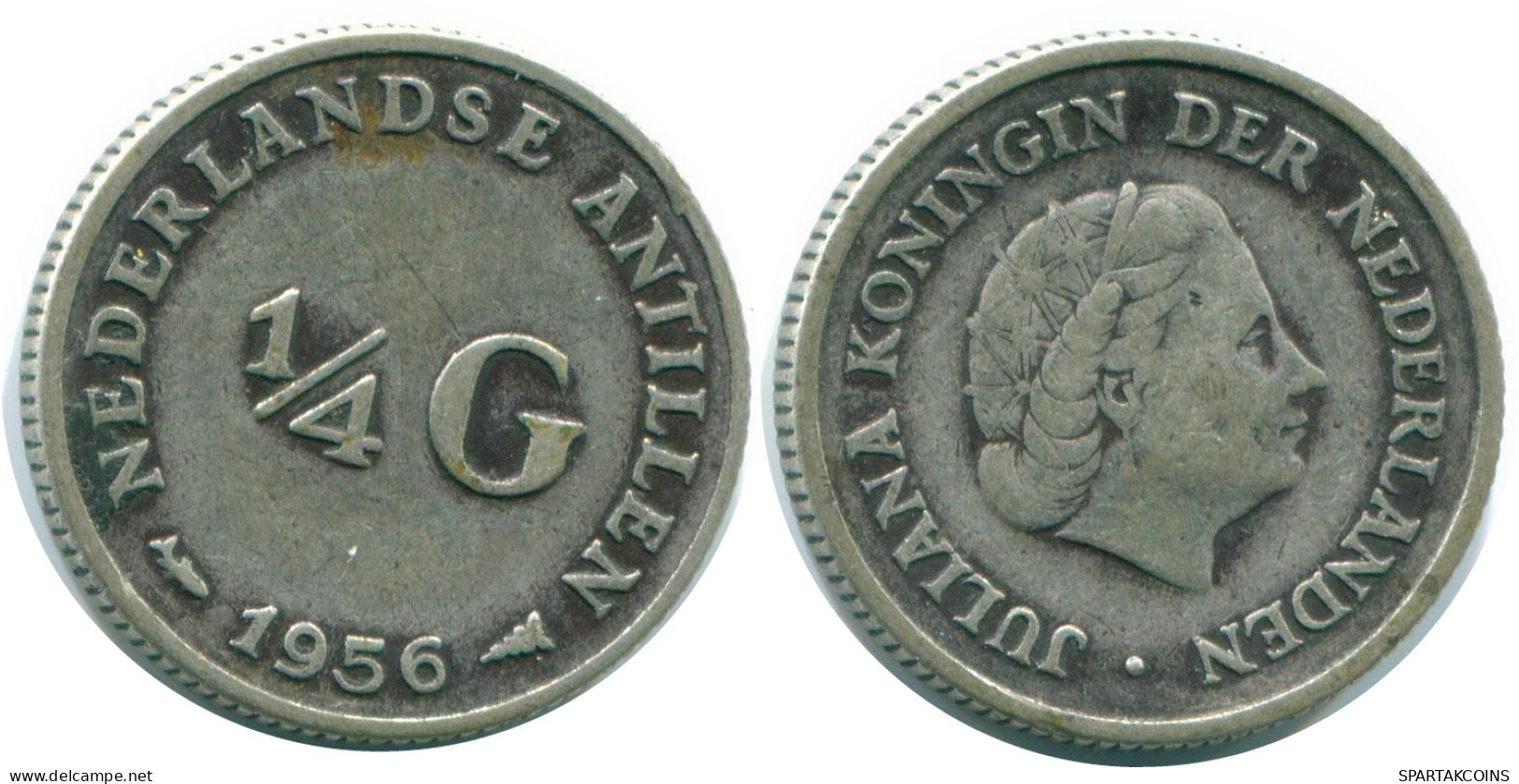 1/4 GULDEN 1956 NIEDERLÄNDISCHE ANTILLEN SILBER Koloniale Münze #NL10956.4.D.A - Niederländische Antillen