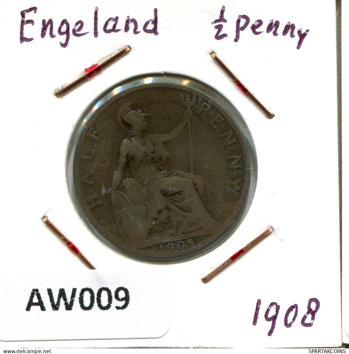 HALF PENNY 1908 UK GROßBRITANNIEN GREAT BRITAIN Münze #AW009.D.A - C. 1/2 Penny