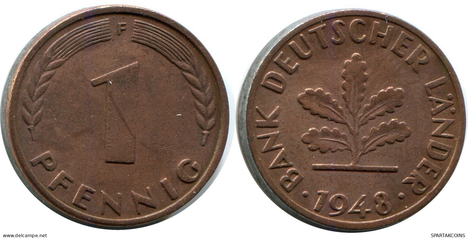 1 PFENNIG 1948 F WEST & UNIFIED GERMANY Coin #DB820.U.A - 1 Pfennig