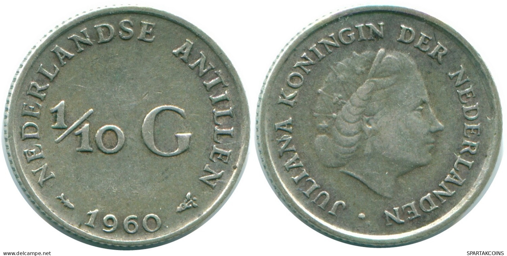 1/10 GULDEN 1960 NIEDERLÄNDISCHE ANTILLEN SILBER Koloniale Münze #NL12311.3.D.A - Niederländische Antillen