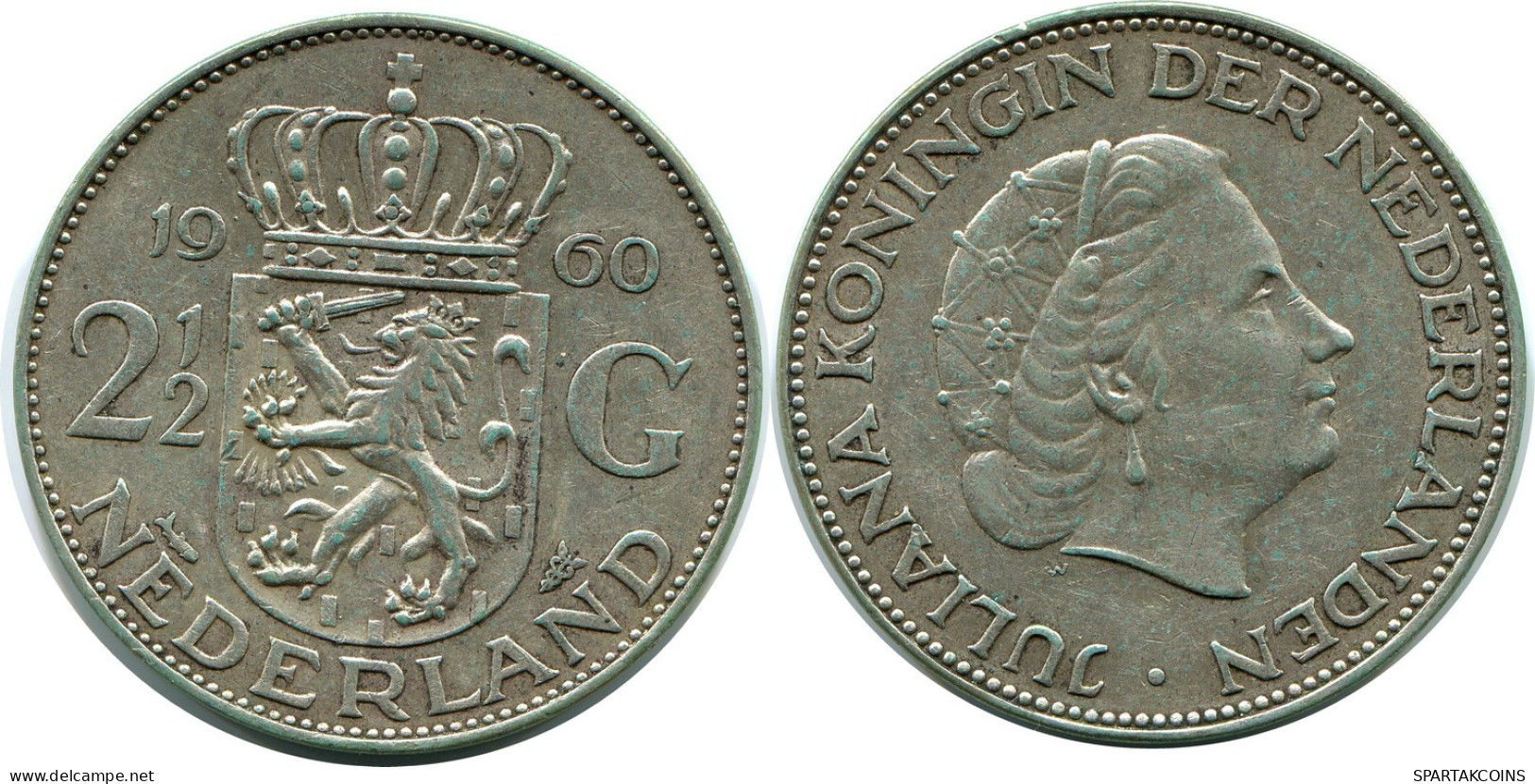 2 1/2 GULDEN 1960 NEERLANDÉS NETHERLANDS PLATA Moneda #AR952.E.A - 1948-1980: Juliana