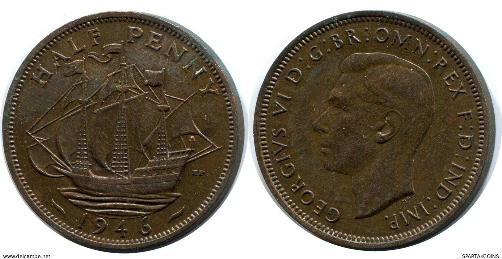 HALF PENNY 1946 UK GRANDE-BRETAGNE GREAT BRITAIN Pièce #AZ674.F.A - C. 1/2 Penny