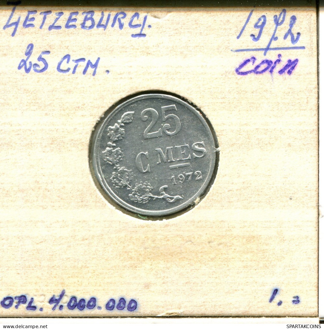 25 CENTIMES 1972 LUXEMBURGO LUXEMBOURG Moneda #AT197.E.A - Lussemburgo