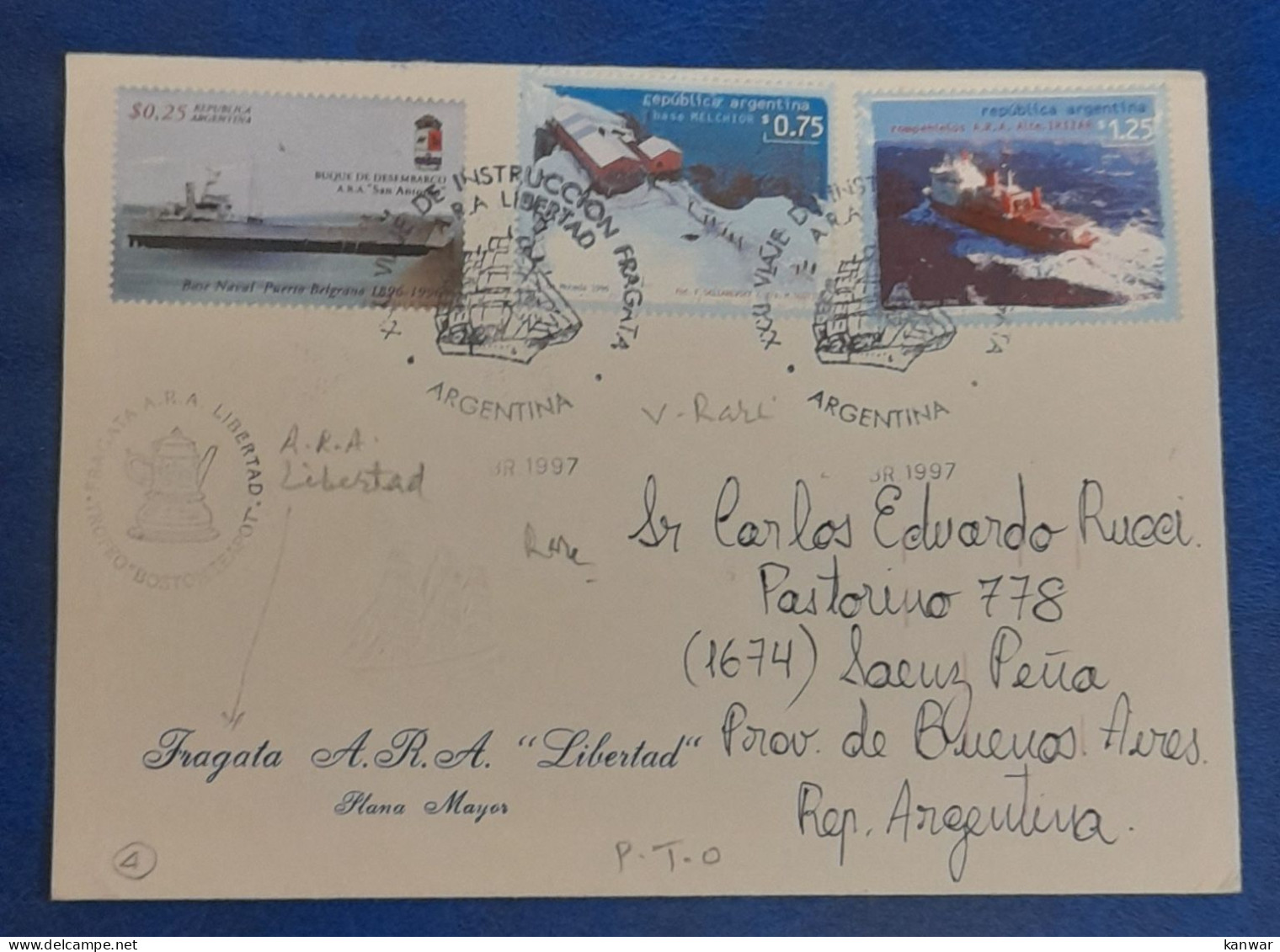 1997 Argentina A.r.a Liberated Cover Ship - Lettres & Documents