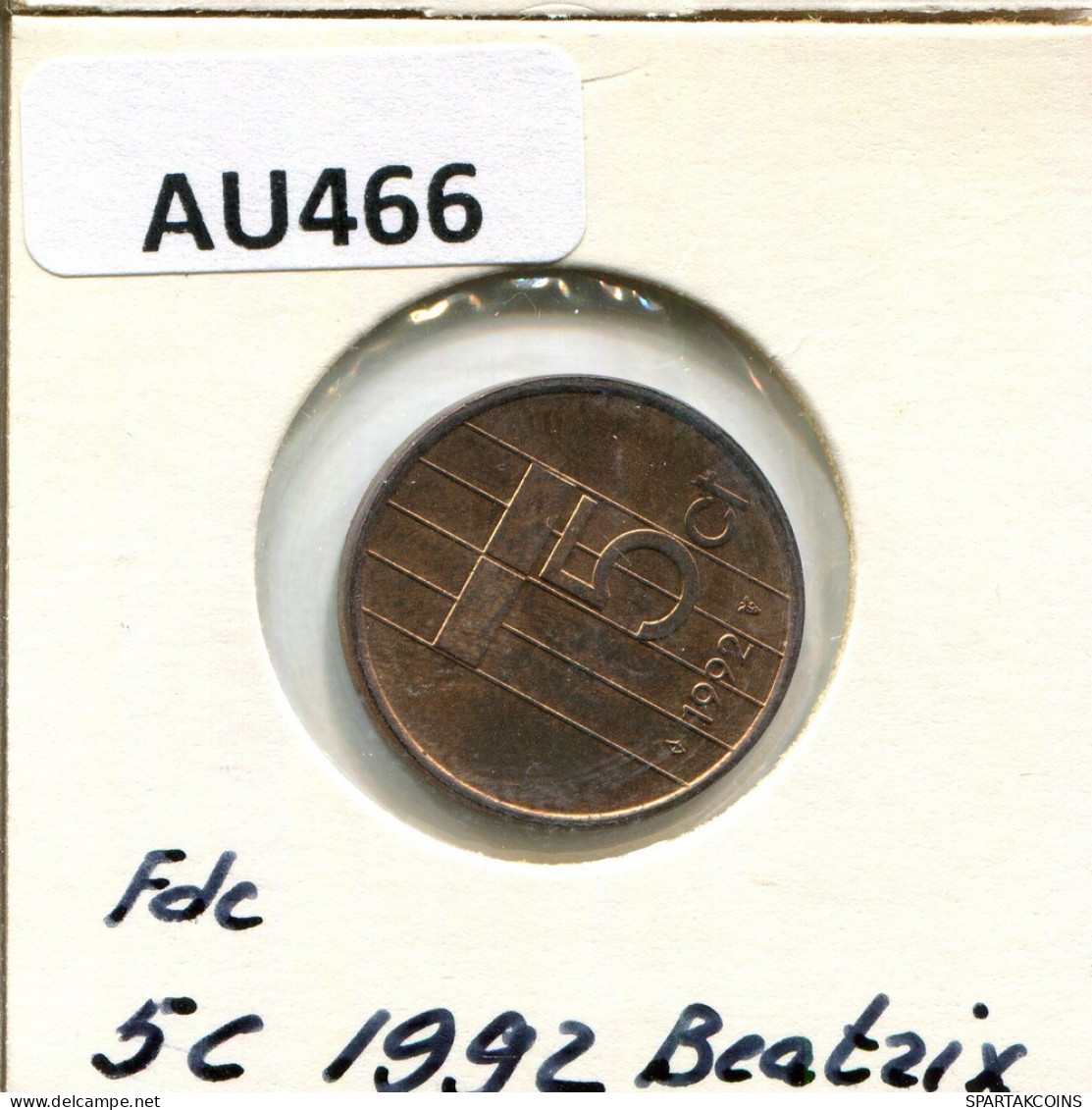 5 CENTS 1992 NETHERLANDS Coin #AU466.U.A - 1980-2001 : Beatrix