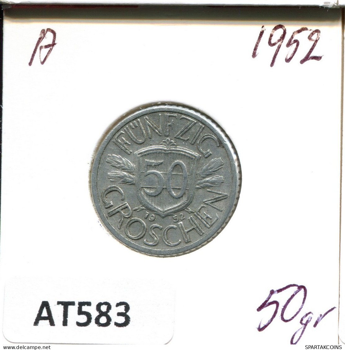 50 GROSCHEN 1952 ÖSTERREICH AUSTRIA Münze #AT583.D.A - Oostenrijk