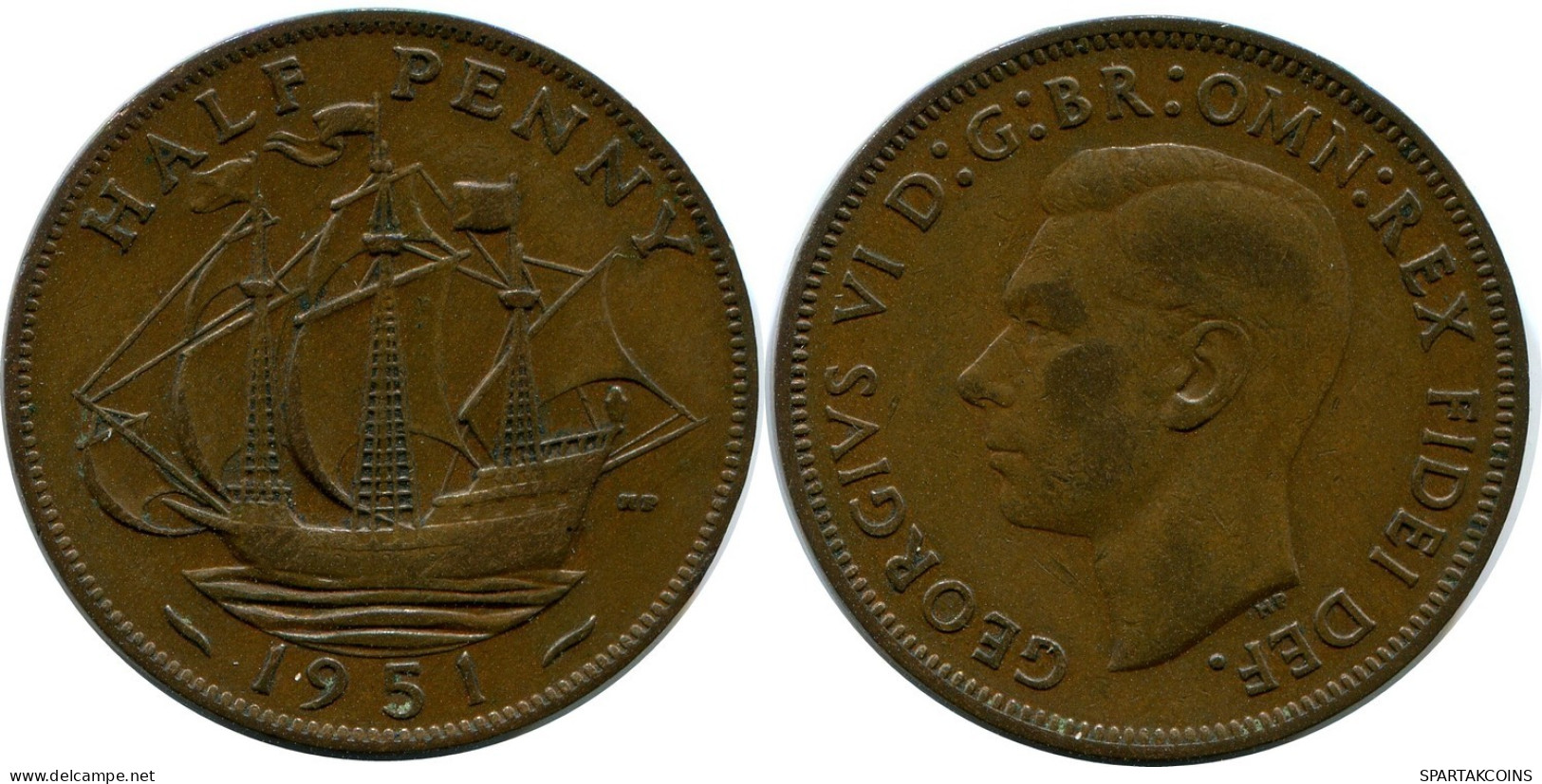 HALF PENNY 1951 UK GRANDE-BRETAGNE GREAT BRITAIN Pièce #BA982.F.A - C. 1/2 Penny