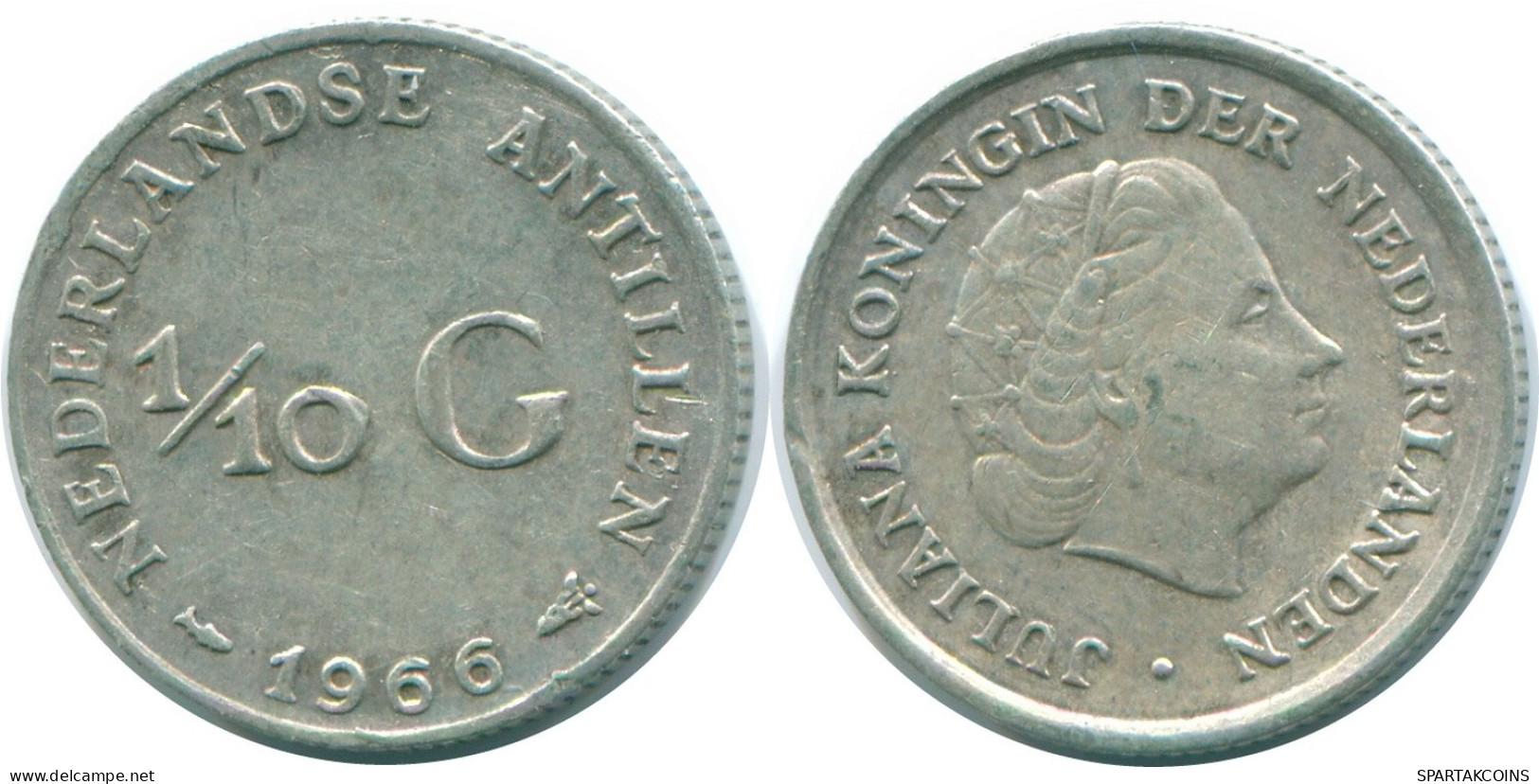 1/10 GULDEN 1966 ANTILLES NÉERLANDAISES ARGENT Colonial Pièce #NL12709.3.F.A - Antilles Néerlandaises