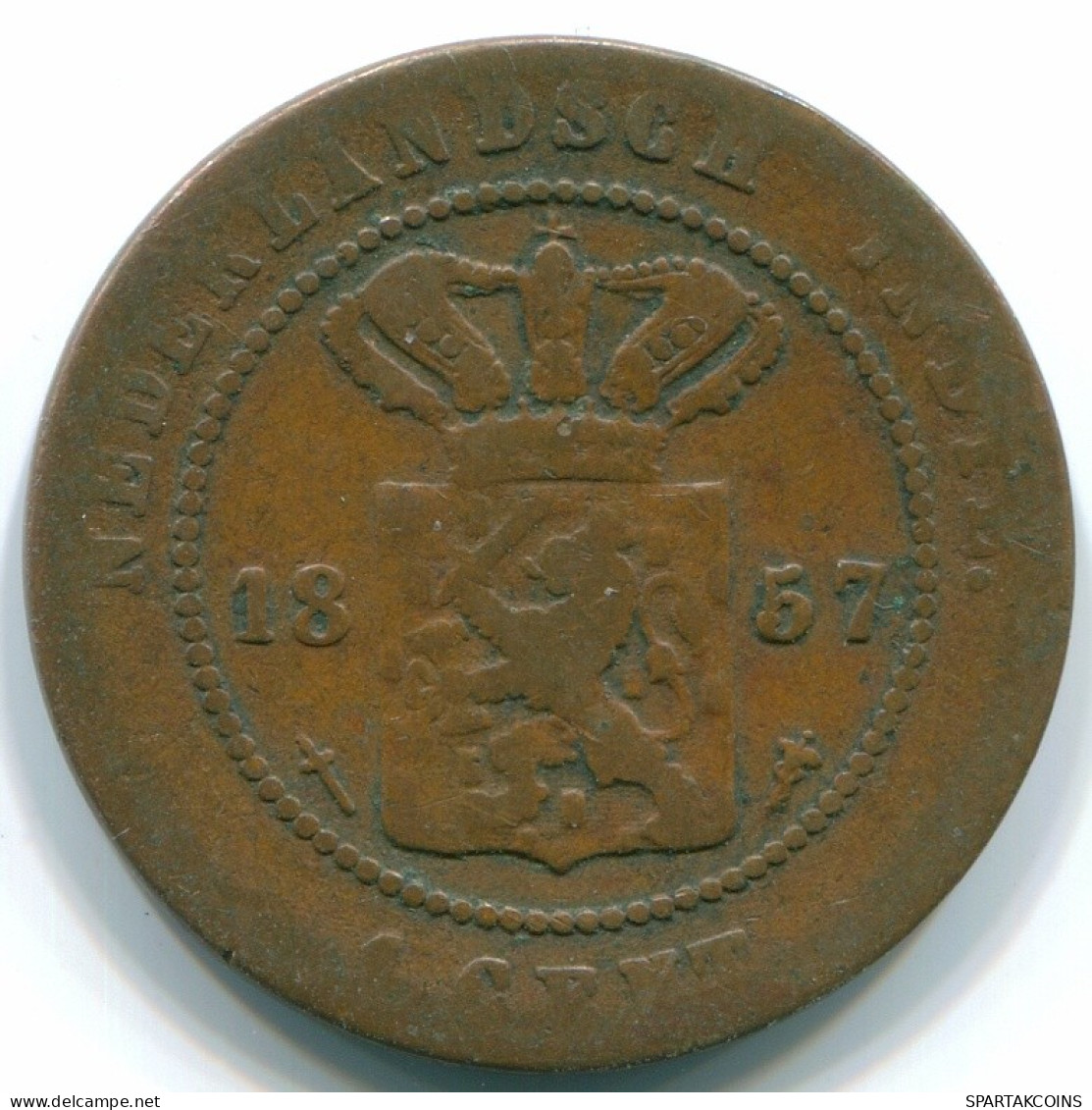 1 CENT 1857 NETHERLANDS EAST INDIES INDONESIA Copper Colonial Coin #S10041.U.A - Niederländisch-Indien