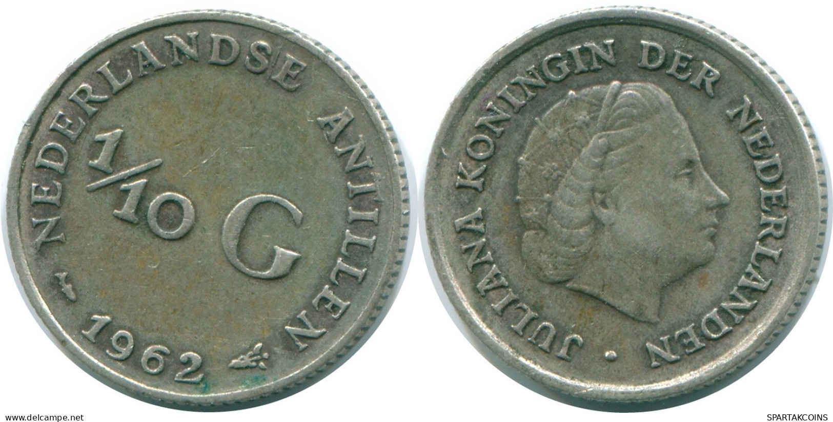 1/10 GULDEN 1962 NIEDERLÄNDISCHE ANTILLEN SILBER Koloniale Münze #NL12440.3.D.A - Antillas Neerlandesas
