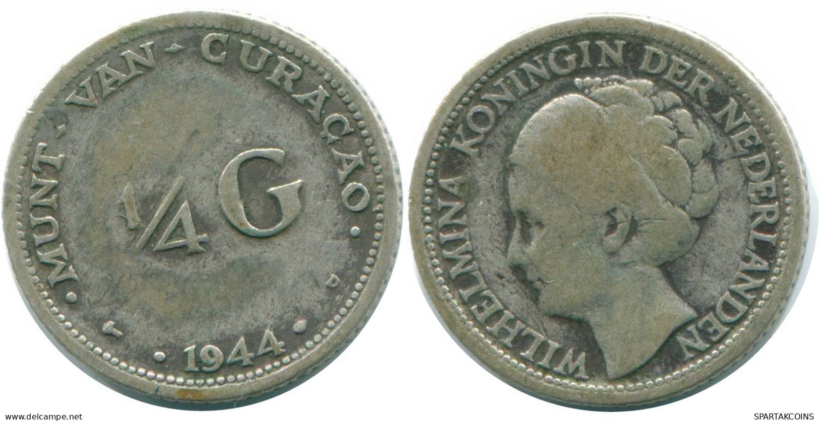 1/4 GULDEN 1944 CURACAO Netherlands SILVER Colonial Coin #NL10658.4.U.A - Curacao