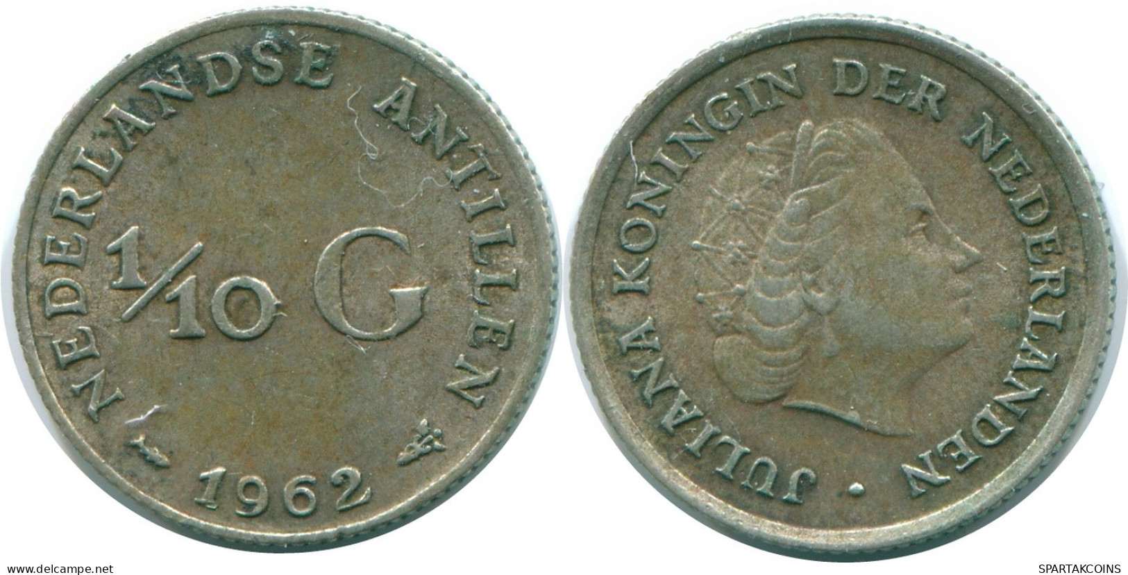 1/10 GULDEN 1962 NETHERLANDS ANTILLES SILVER Colonial Coin #NL12451.3.U.A - Niederländische Antillen