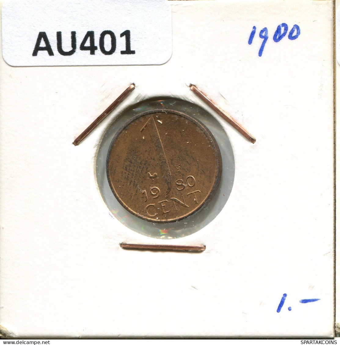 1 CENT 1980 NEERLANDÉS NETHERLANDS Moneda #AU401.E.A - 1948-1980 : Juliana
