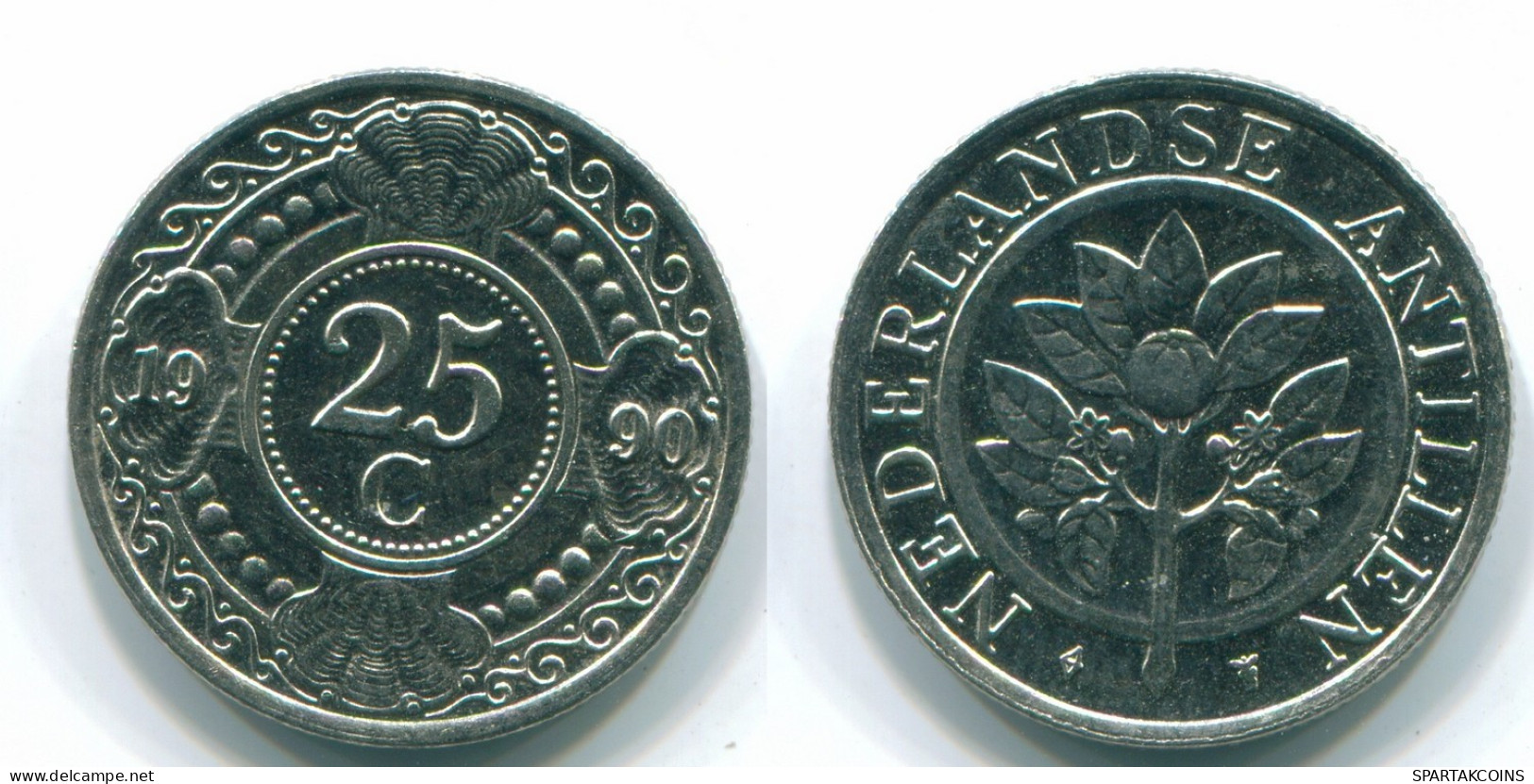 25 CENTS 1990 ANTILLES NÉERLANDAISES Nickel Colonial Pièce #S11257.F.A - Niederländische Antillen
