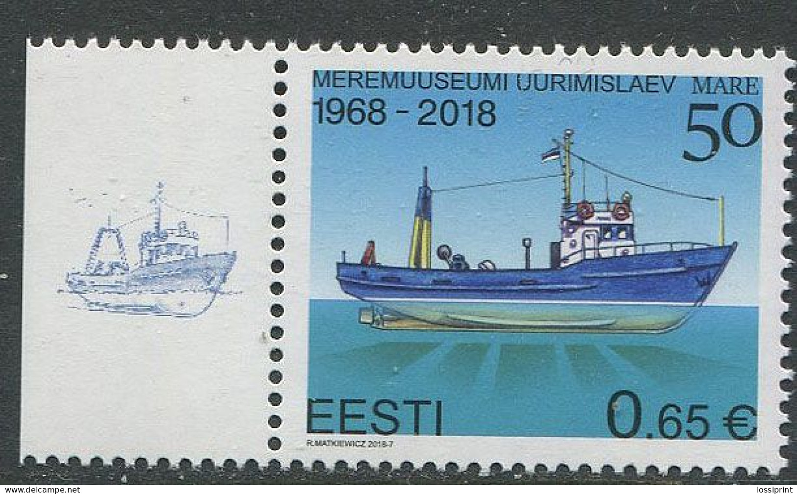 Estonia:Unused Stamp Estonian Maritime Museum Researching Ship Mare, 2018, MNH - Estonie