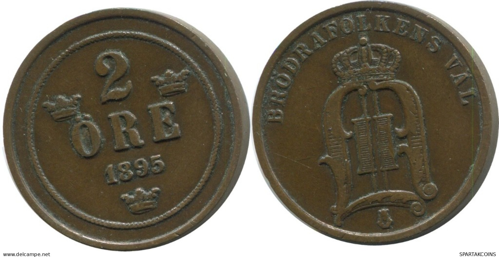 2 ORE 1895 SCHWEDEN SWEDEN Münze #AC949.2.D.A - Suède