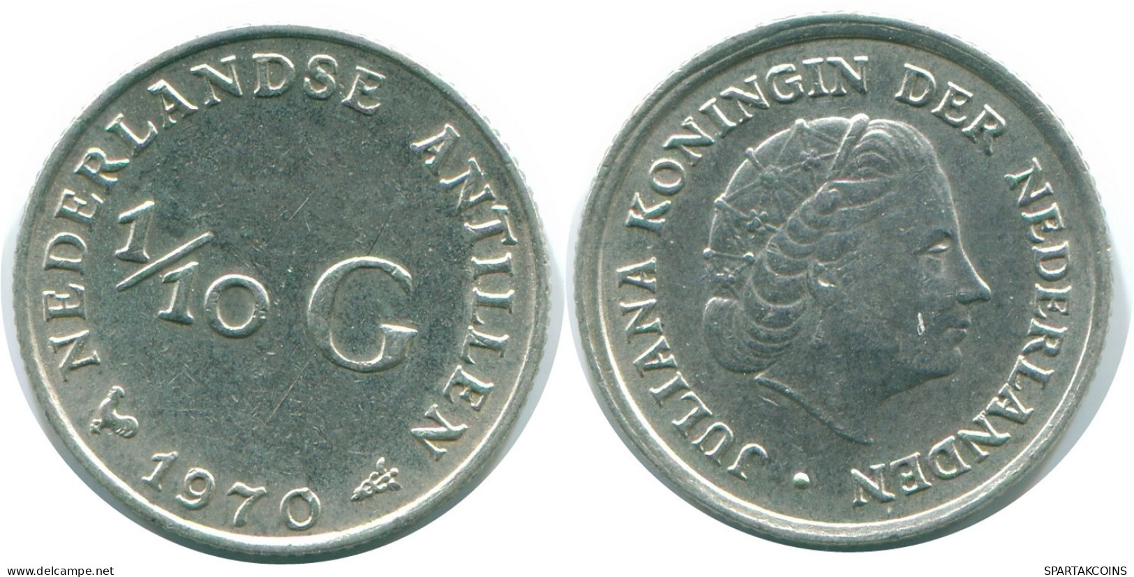 1/10 GULDEN 1970 NETHERLANDS ANTILLES SILVER Colonial Coin #NL12977.3.U.A - Antilles Néerlandaises