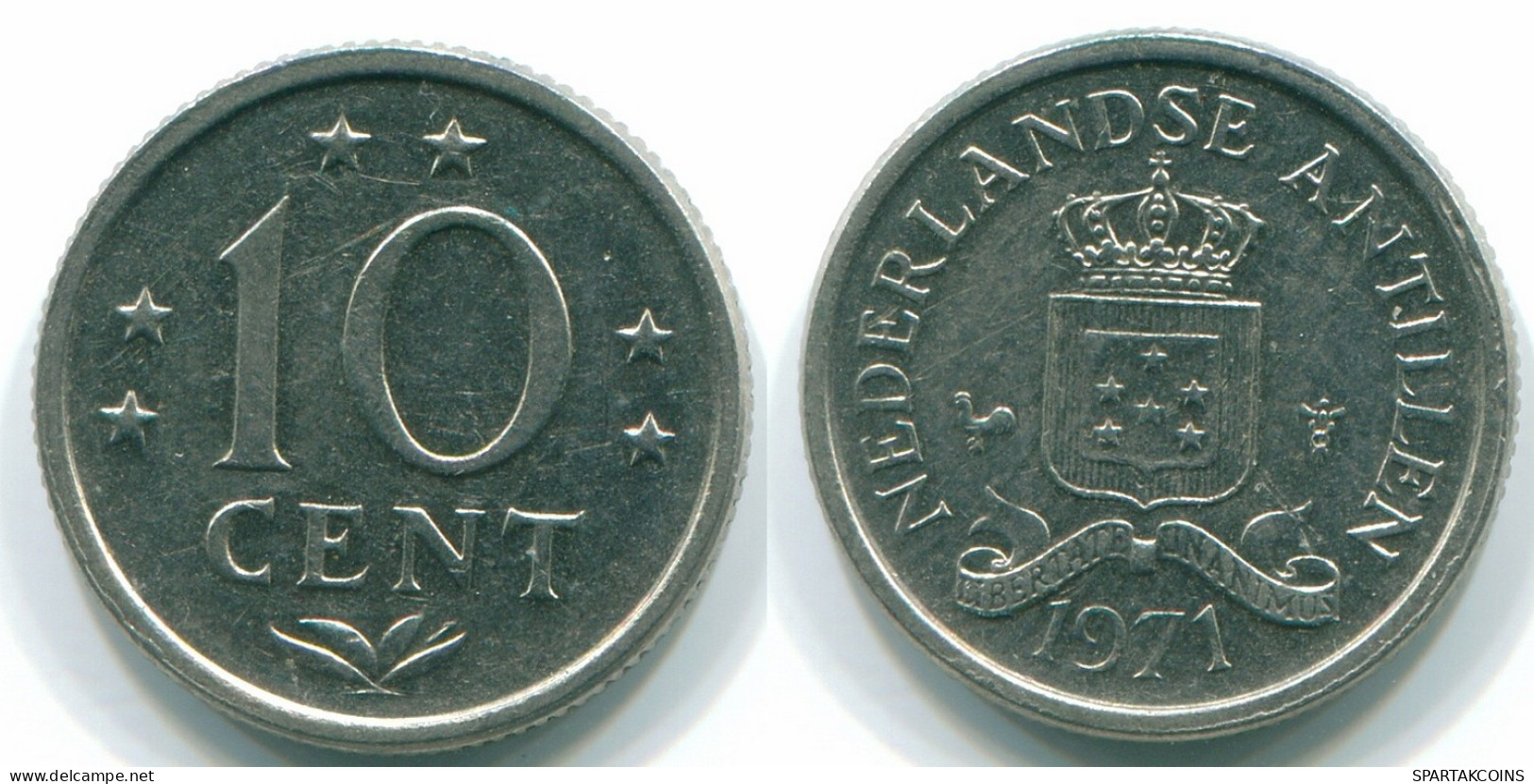 10 CENTS 1971 NETHERLANDS ANTILLES Nickel Colonial Coin #S13391.U.A - Niederländische Antillen