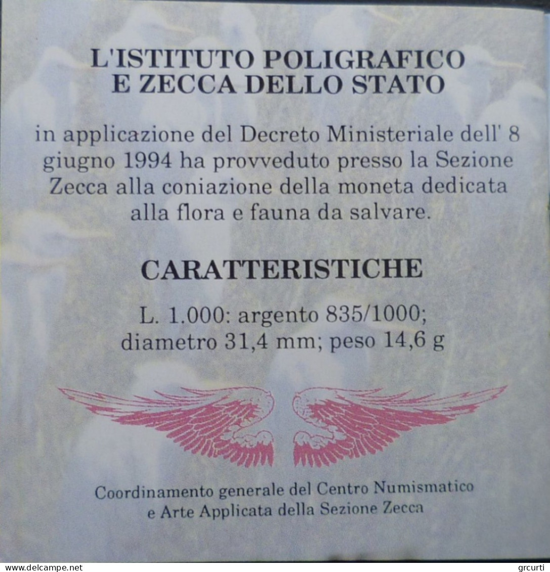 Italia - 1000 Lire 1994 - Flora E Fauna - 4° Emissione - Gig# 462P - KM# 168 - 1 000 Lire