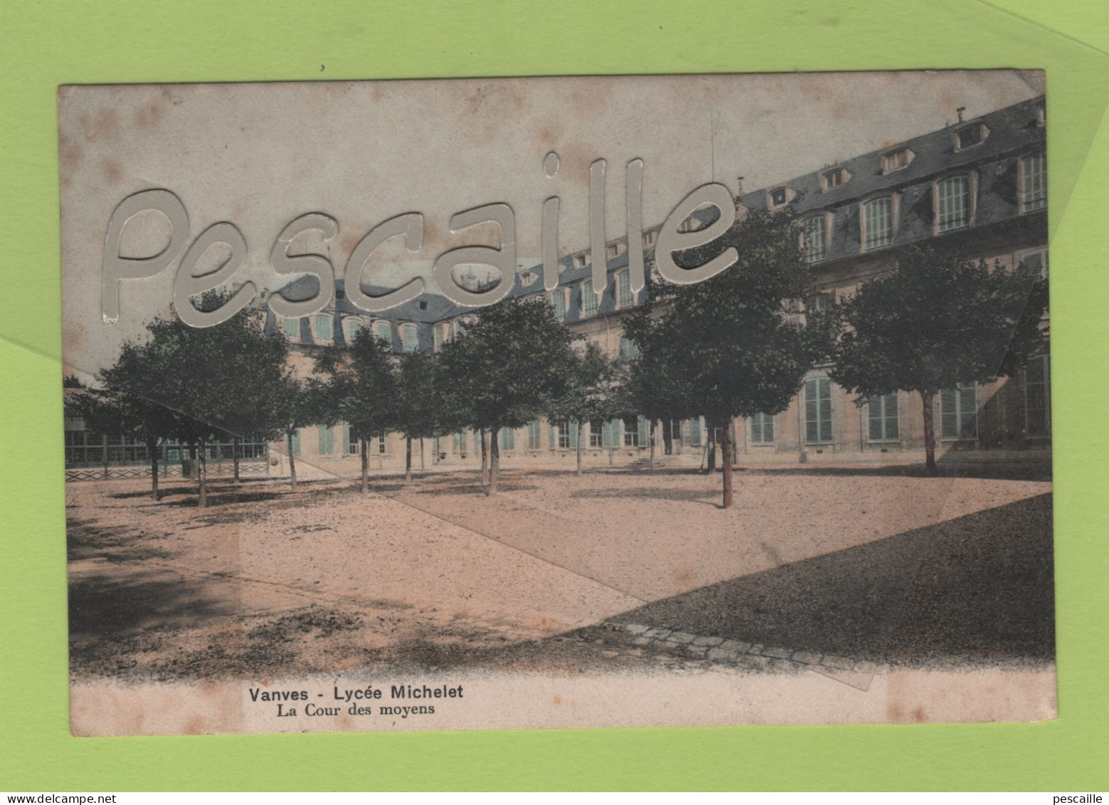 92 HAUTS DE SEINE - CP COLORISEE VANVES - LYCEE MICHELET - LA COUR DES MOYENS - SEMI-AQUARELLE A. BREGER FRERES - 1906 - Vanves