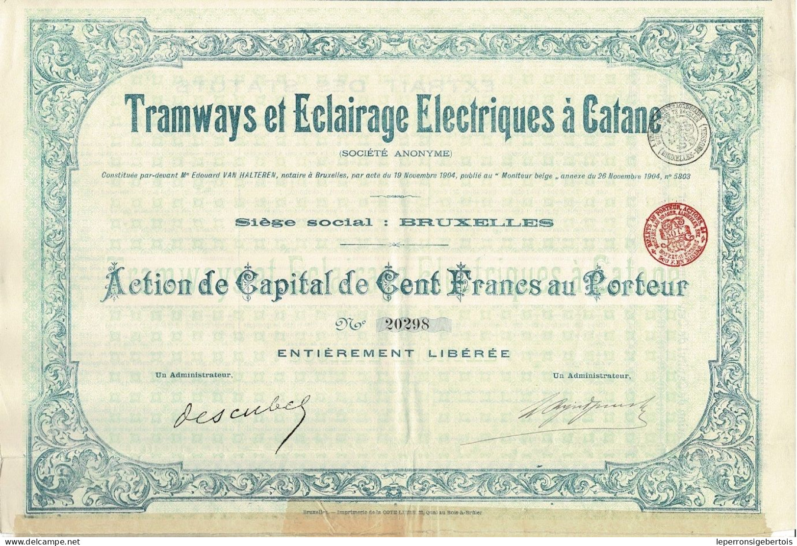 - Titre De 1904 -Tramways Et Eclairage Electriques à Catane -  N° 20268 - Chemin De Fer & Tramway