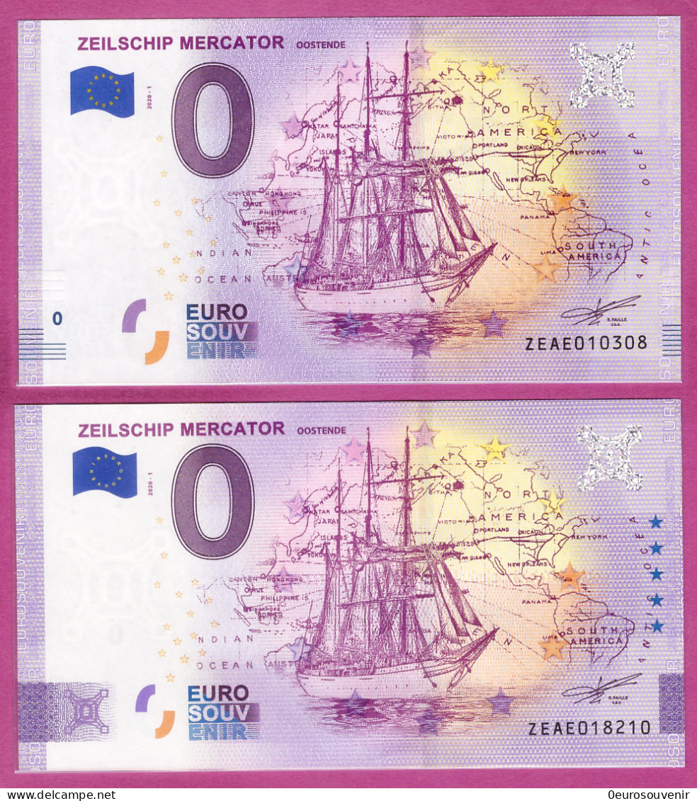 0-Euro ZEAE 2020-1 ZEILSCHIP MERCATOR - OOSTENDE SEGELSCHIFF Set Normal+ANNIVERSARY - Privéproeven