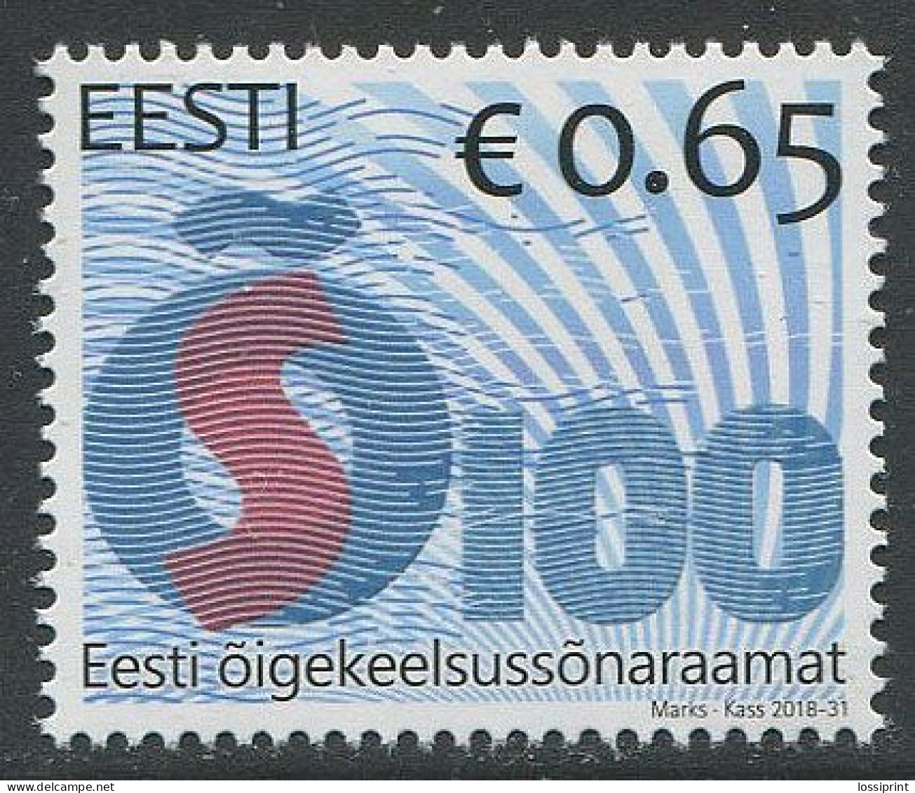 Estonia:Unused Stamp Estonian Correct Language Lexicon 100 Years, 2018, MNH - Estland