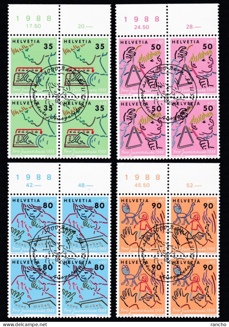 PRO/J. COLLECTION BLOCS DE 4 OBLITERES 1er/J.25.11.1988. C/S.B.K. Nr:J307/10. Y&TELLIER Nr:1309/12. MICHEL Nr:1381/84. - Used Stamps