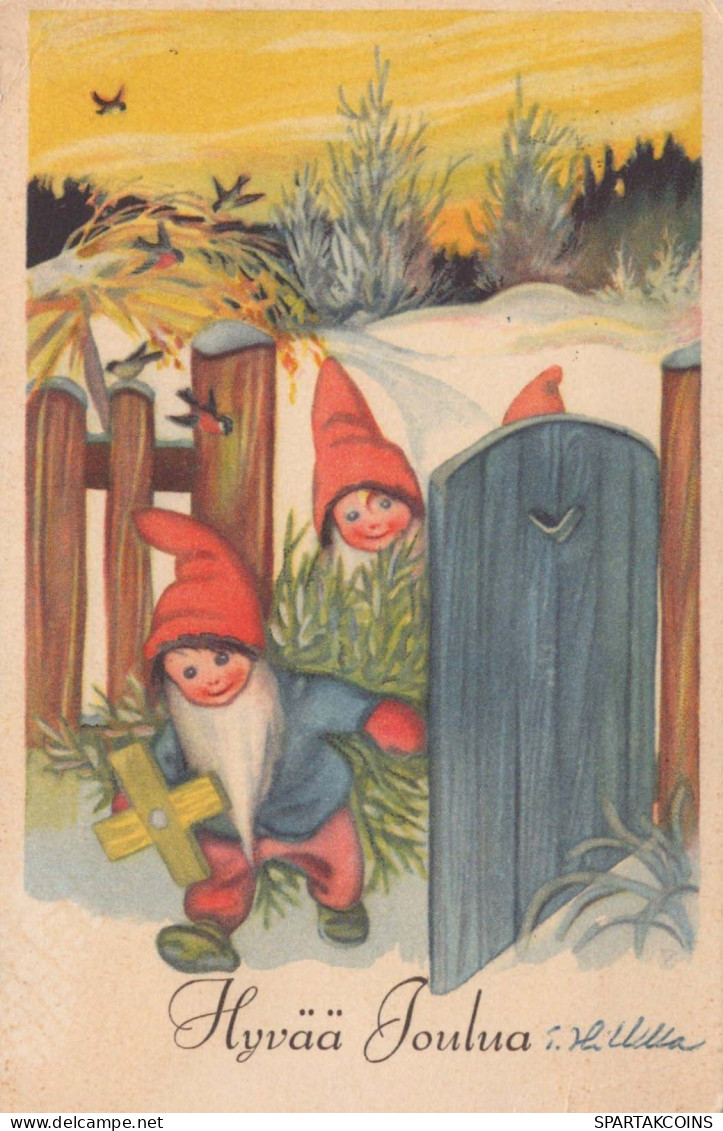 PAPÁ NOEL Feliz Año Navidad GNOMO Vintage Tarjeta Postal CPSMPF #PKG420.A - Santa Claus