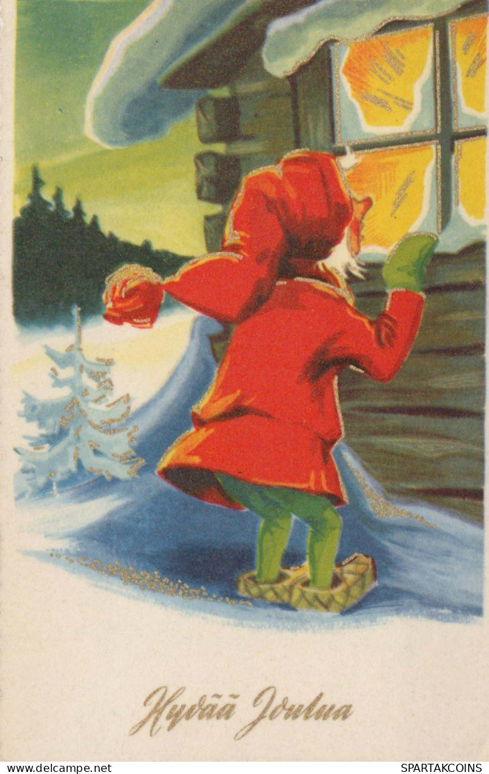 PAPÁ NOEL Feliz Año Navidad GNOMO Vintage Tarjeta Postal CPSMPF #PKG405.A - Santa Claus
