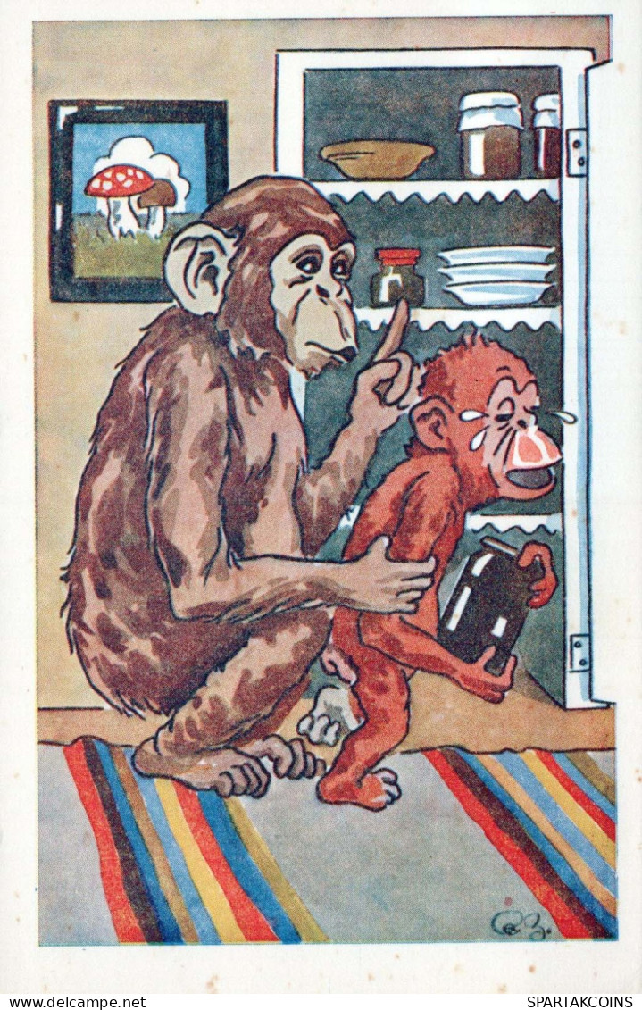 MONKEY Animals Vintage Postcard CPA #PKE886.A - Monos