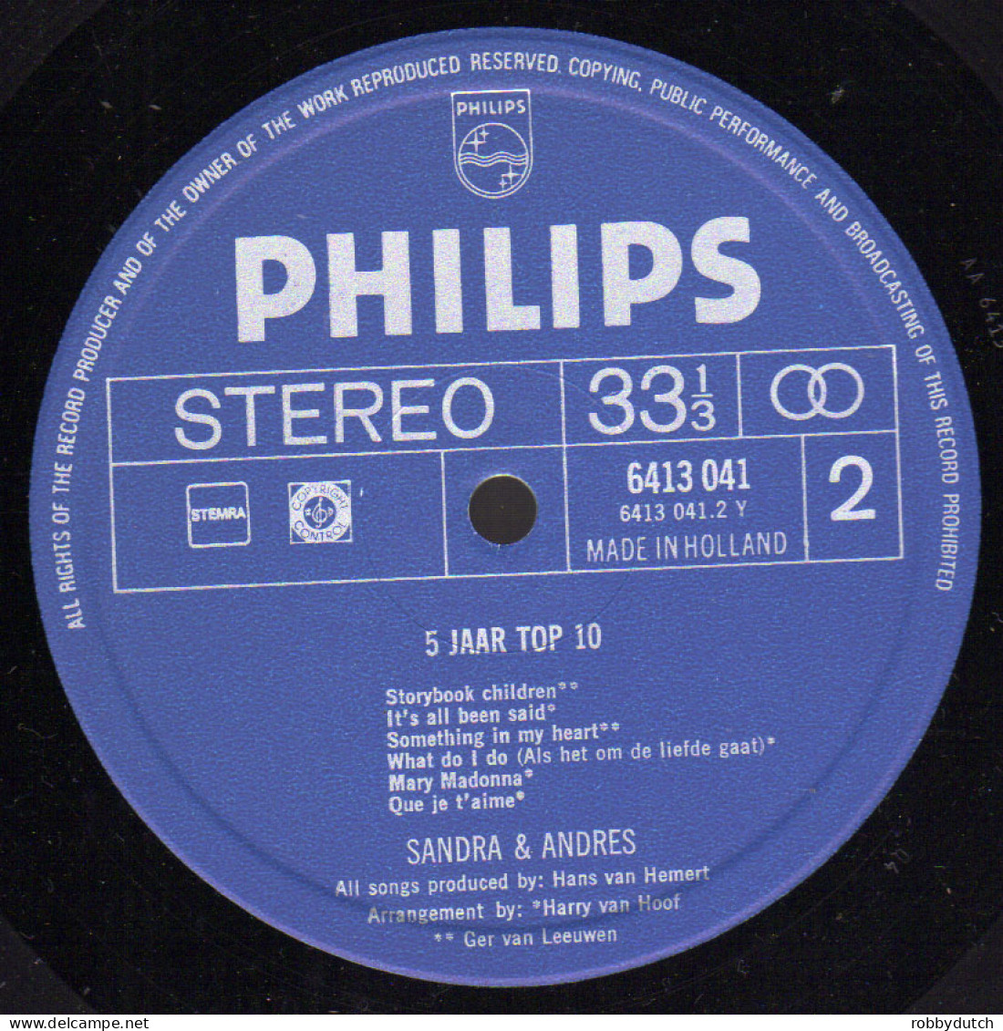 * LP *  SANDRA + ANDRES - 5 JAAR TOP 10 (Holland 1973 EX-) - Disco & Pop
