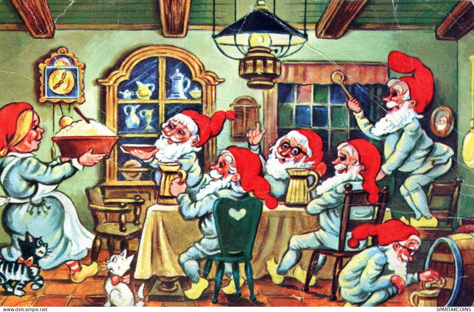 SANTA CLAUS Happy New Year Christmas GNOME Vintage Postcard CPA #PKE016.A - Santa Claus
