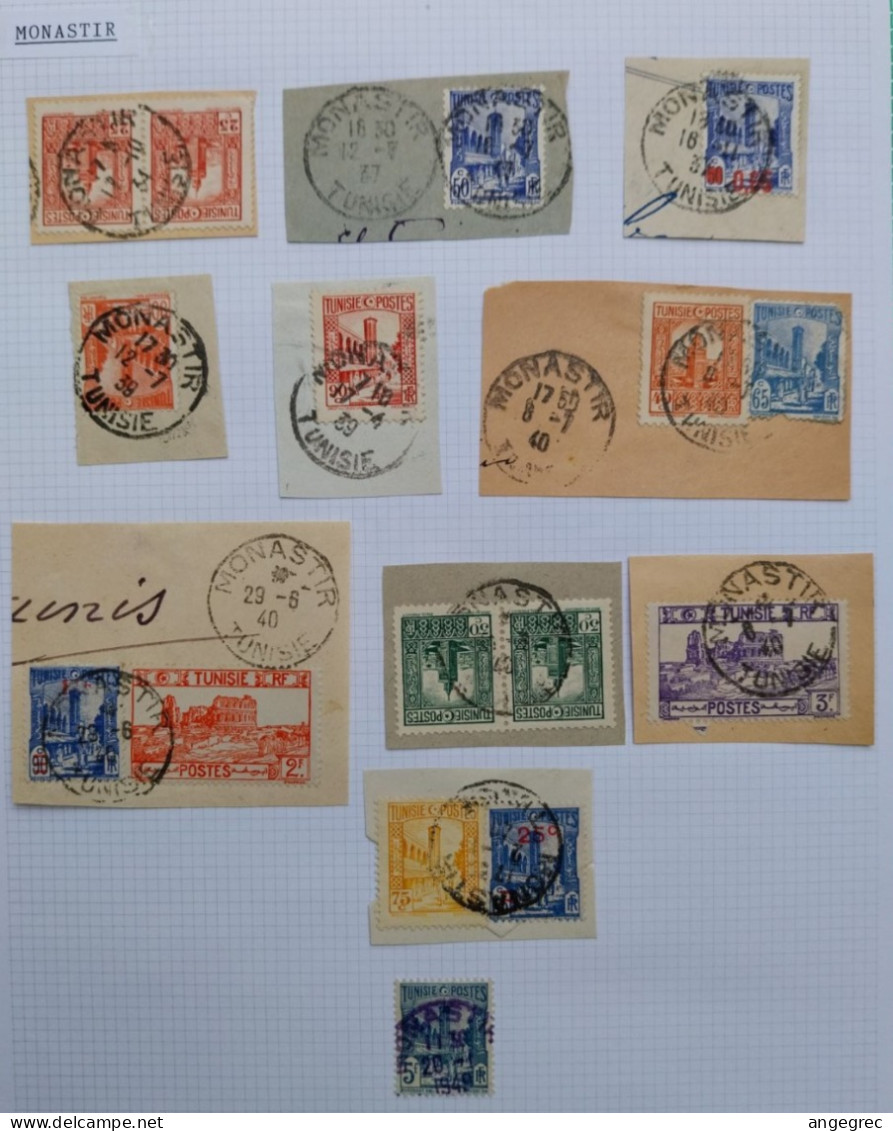 Tunisie Lot Timbre Oblitération Choisies Monastir Dont Fragment Et Cachet Bleu à Voir - Used Stamps